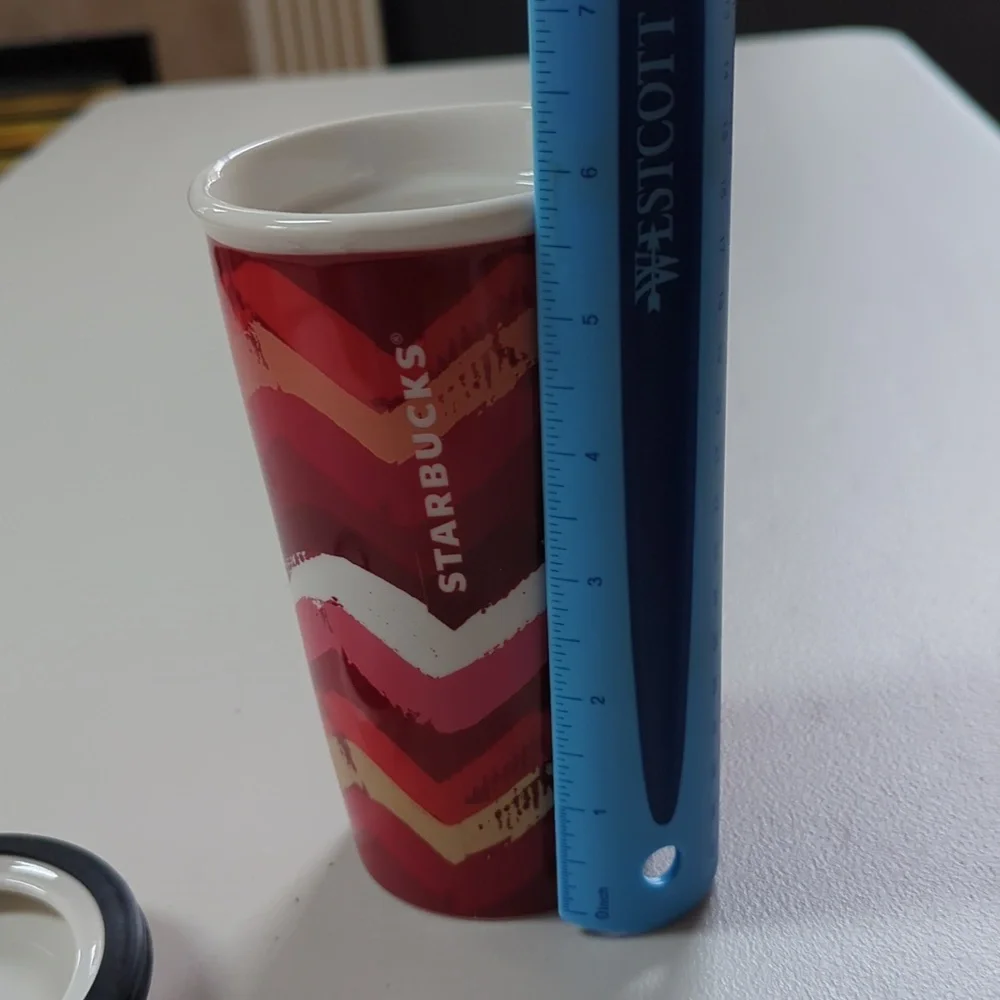 Starbucks, 2014 red Chevron ceramic lidded tumbler
